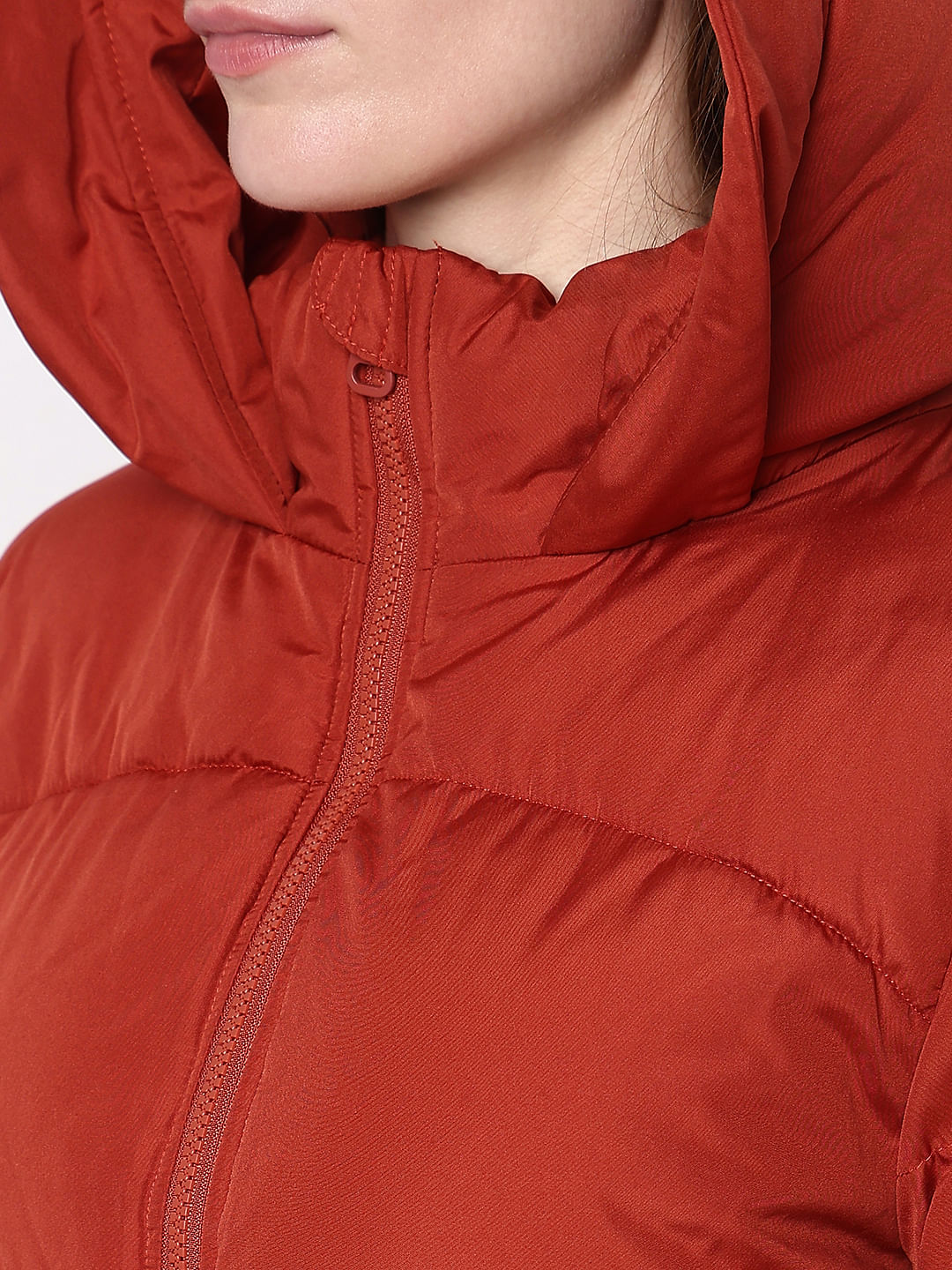 Red Hooded Short Puffer Jacket