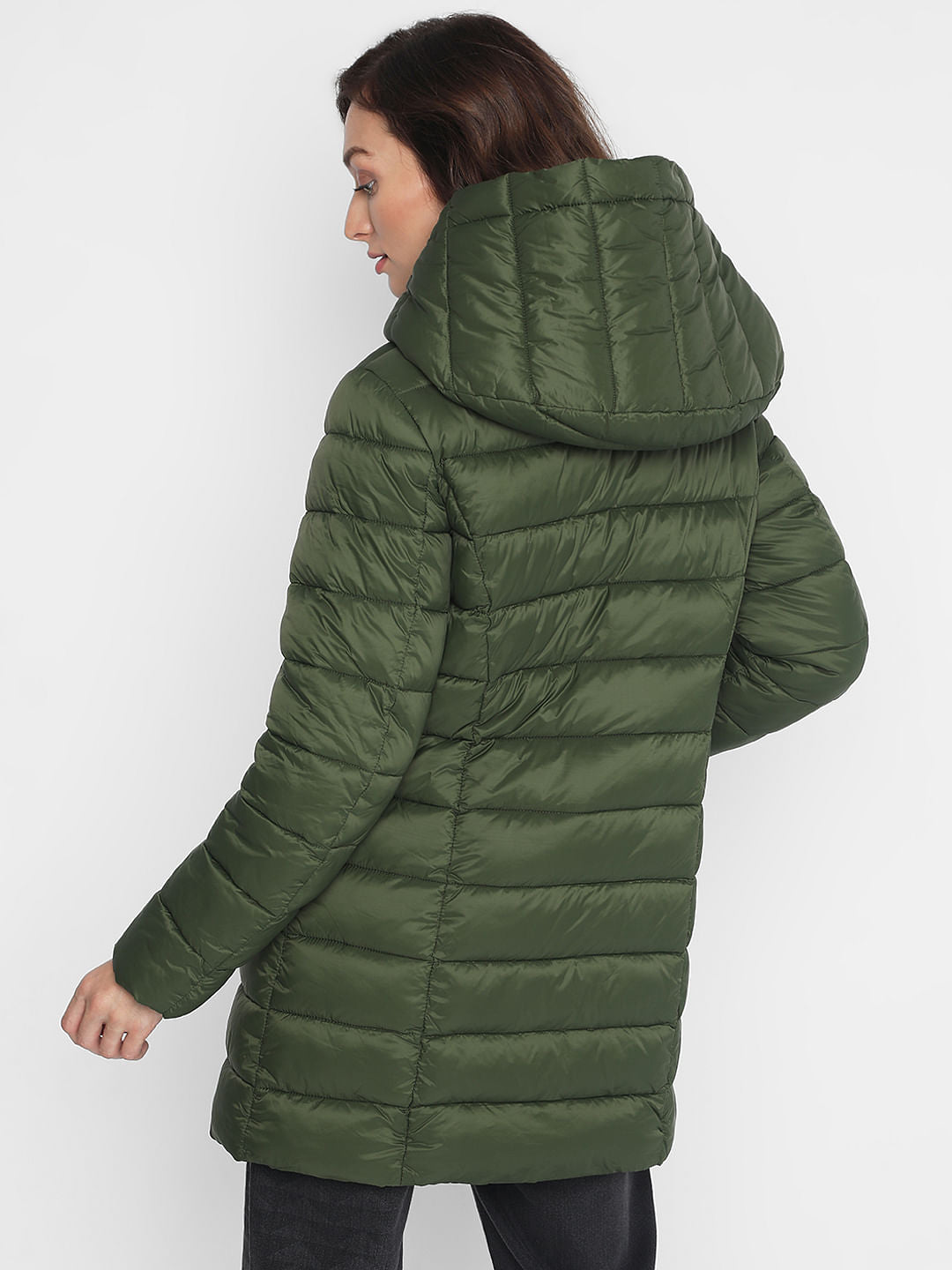 Dark Green Long Hooded Puffer Jacket