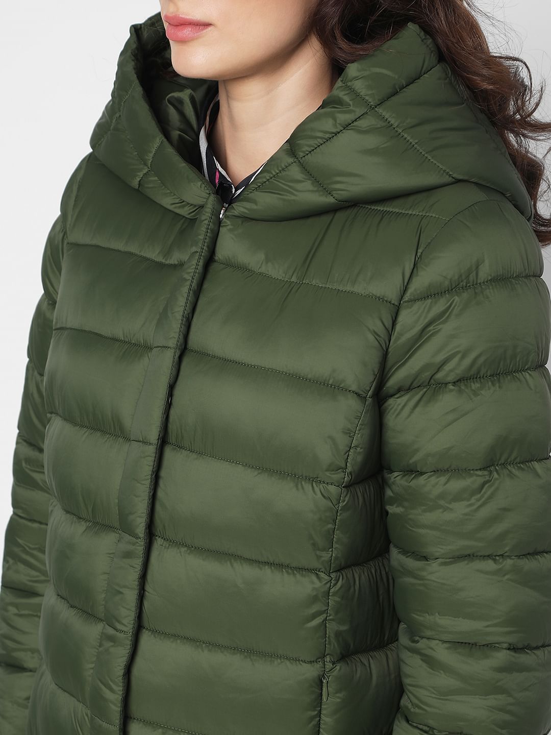 Dark Green Long Hooded Puffer Jacket