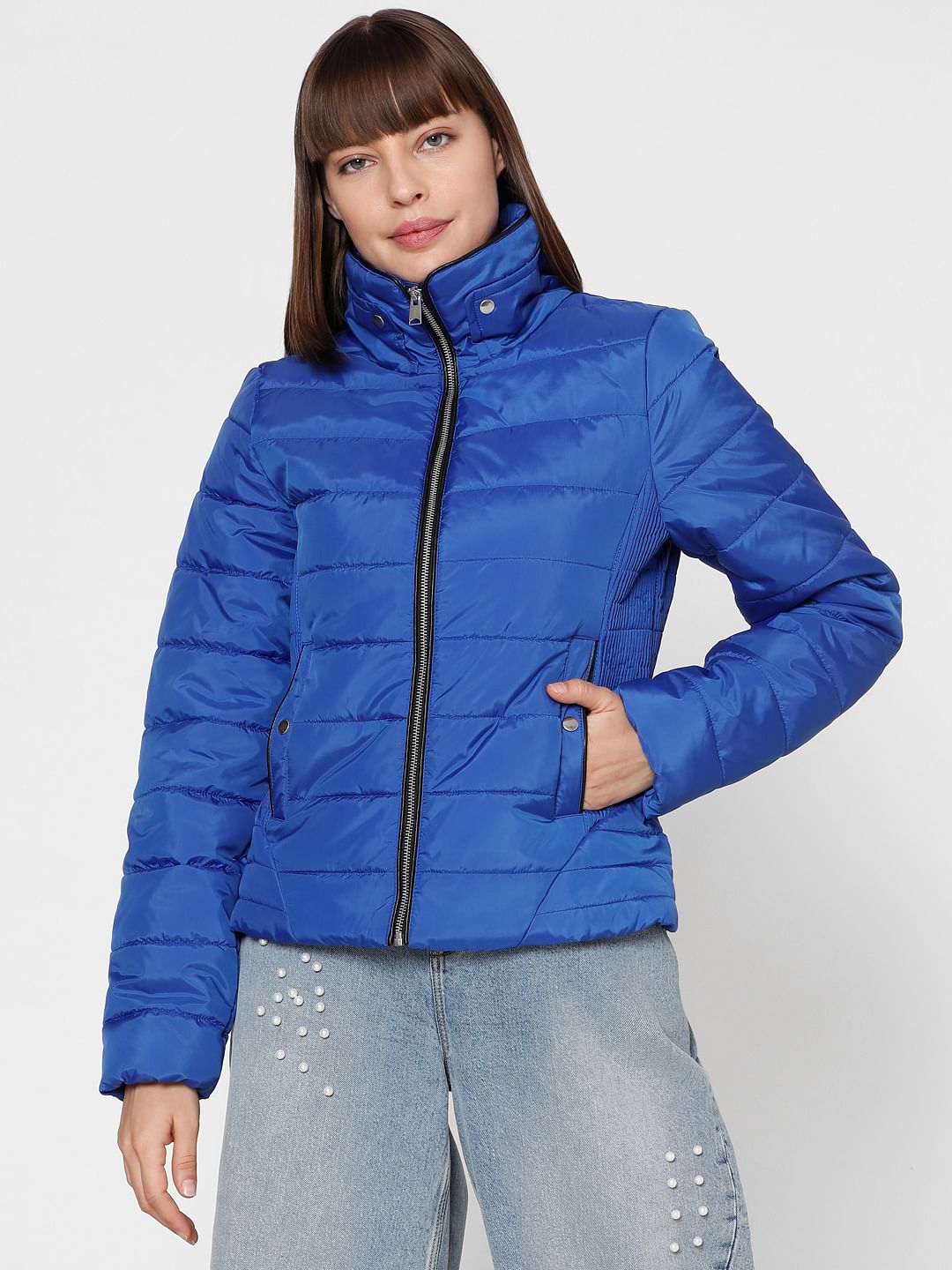 Blue High Neck Puffer Jacket
