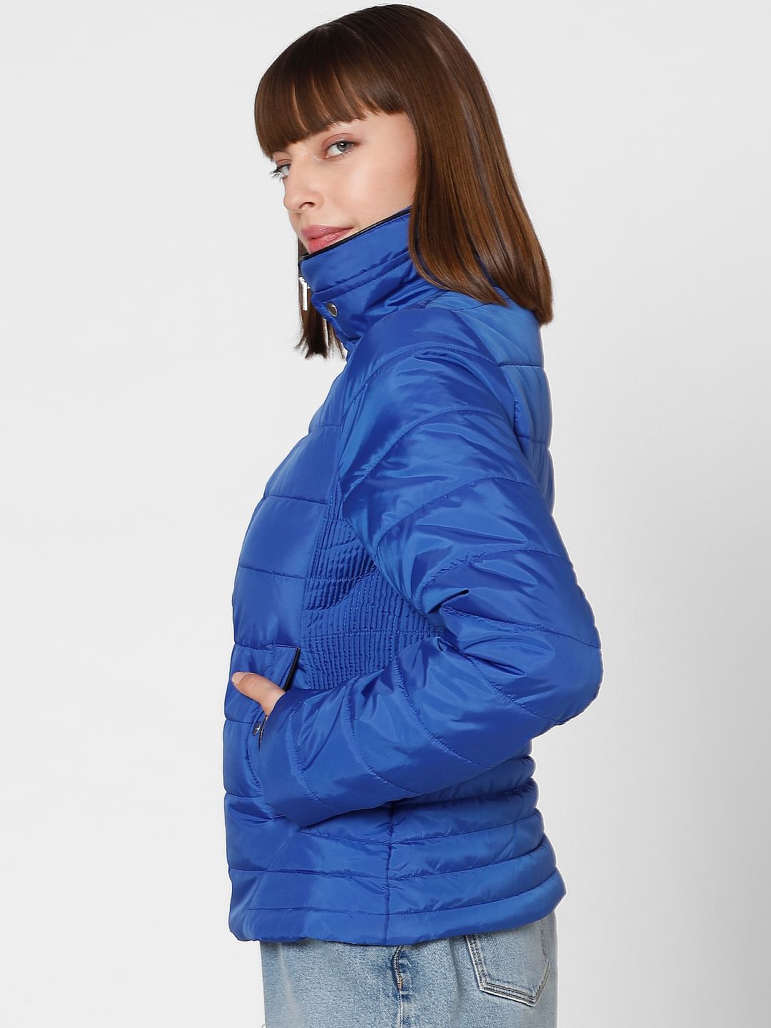Blue High Neck Puffer Jacket
