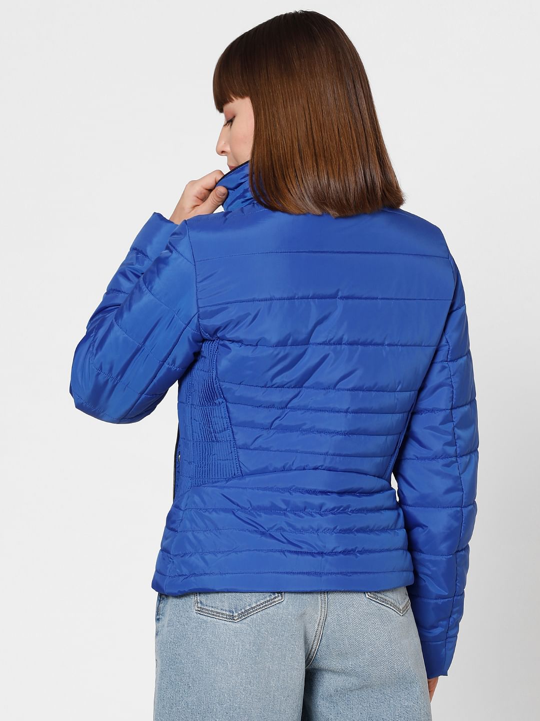 Blue High Neck Puffer Jacket
