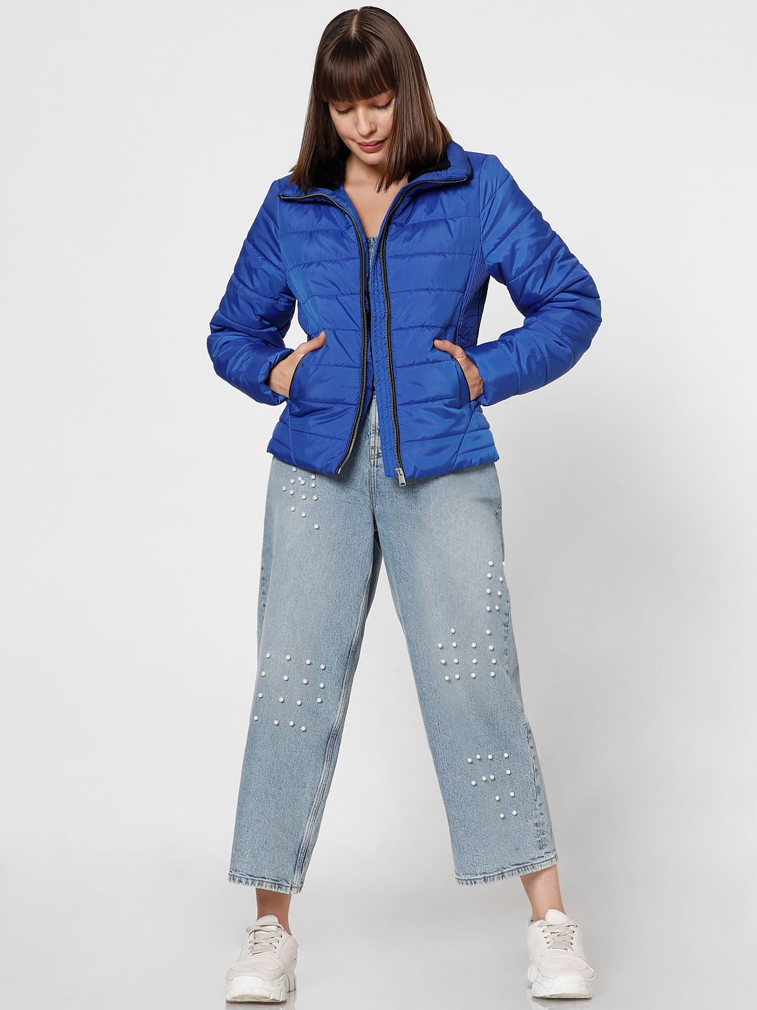 Blue High Neck Puffer Jacket