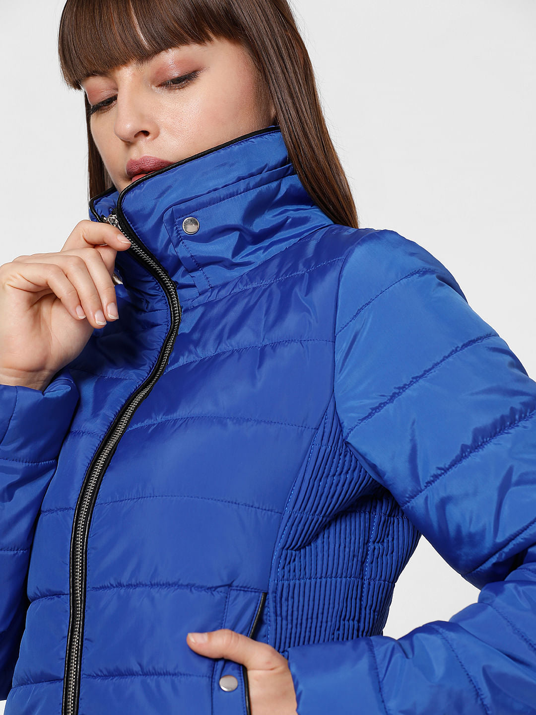 Blue High Neck Puffer Jacket