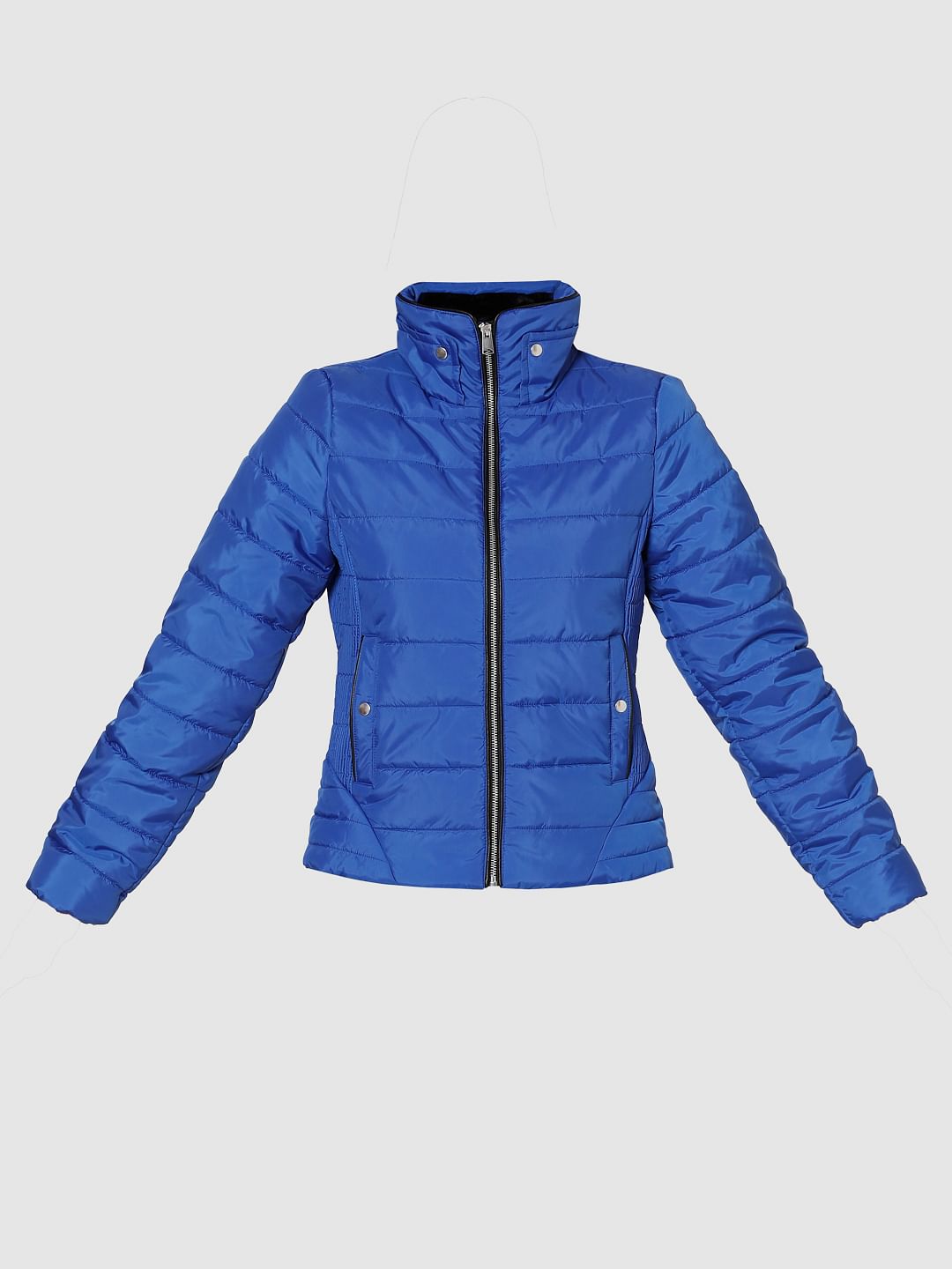 Blue High Neck Puffer Jacket