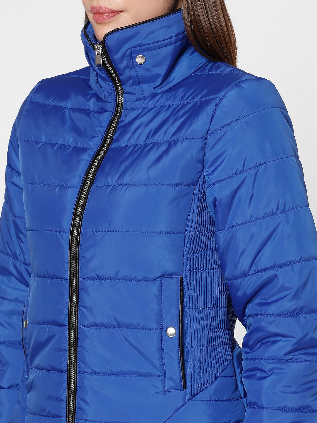 Blue High Neck Puffer Jacket