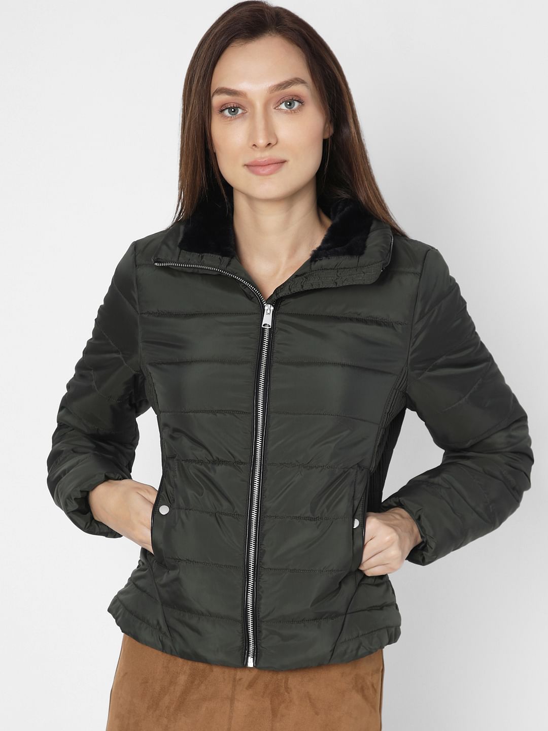 Dark Green Short Puffer Jacket