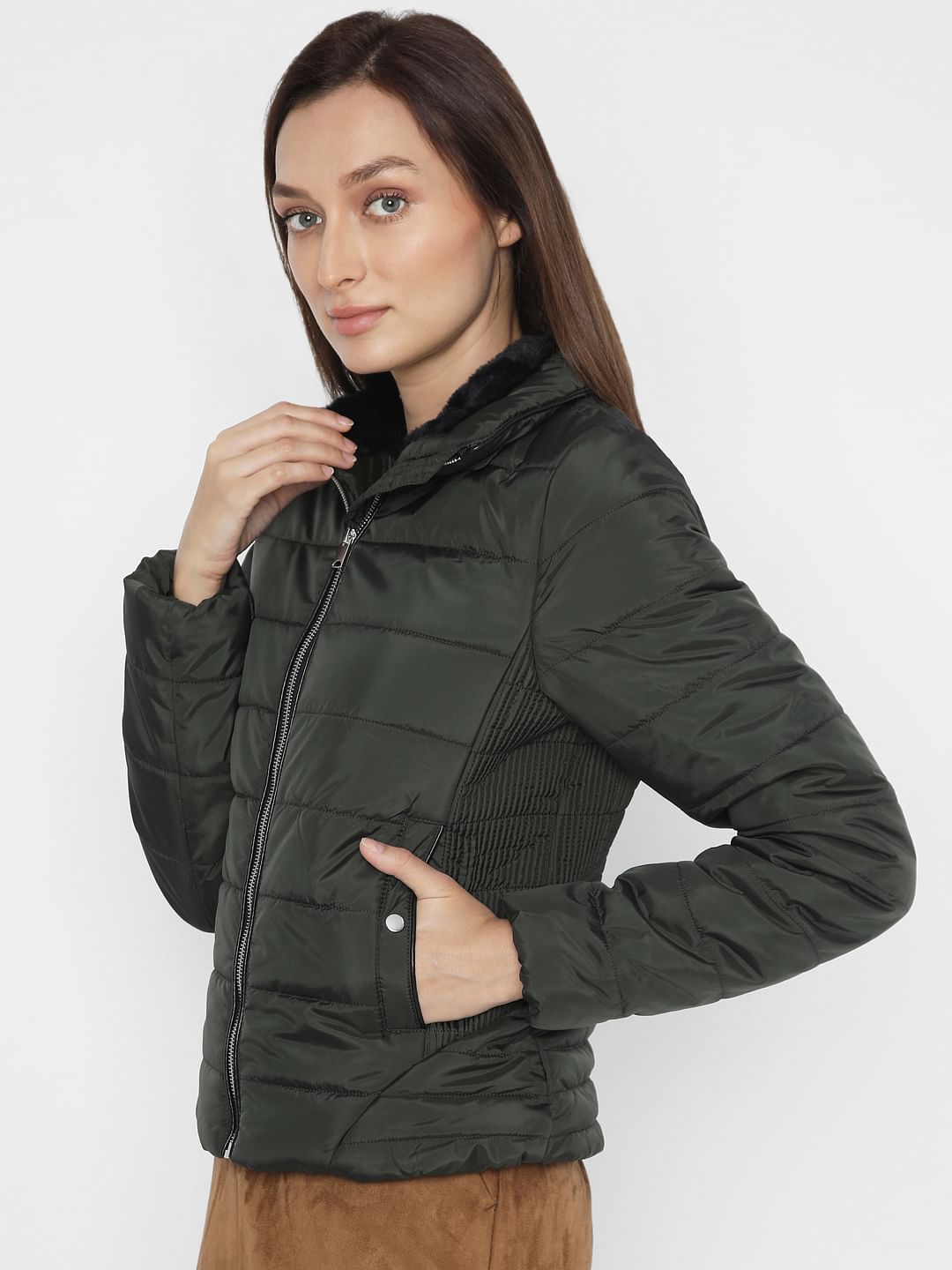 Dark Green Short Puffer Jacket