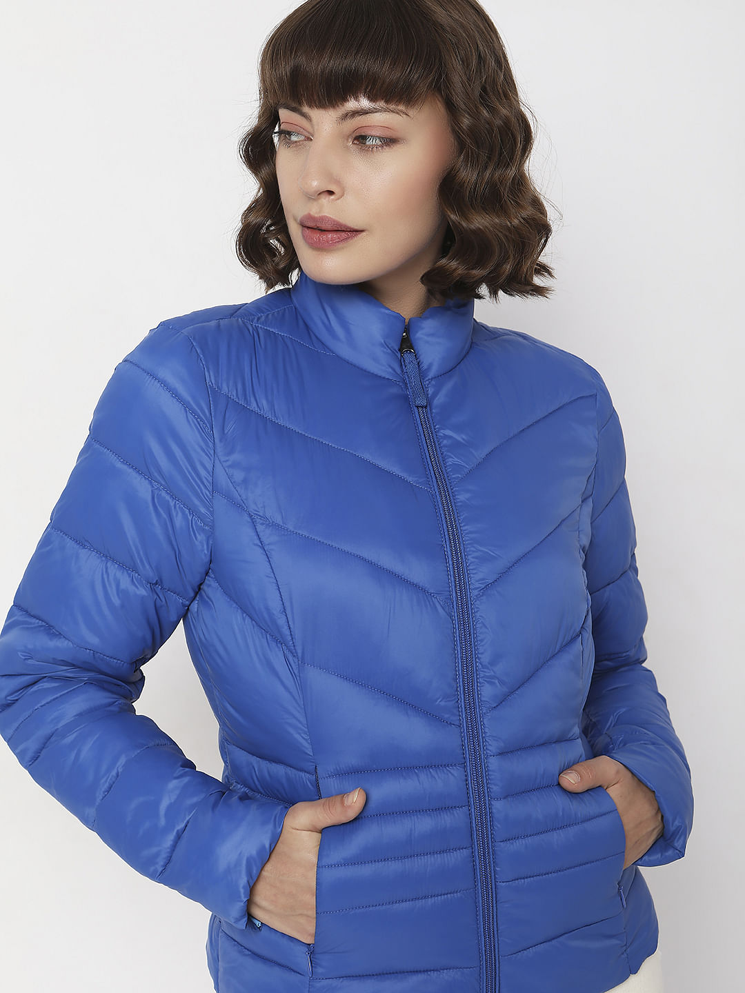 Blue Turtle Neck Puffer Jacket