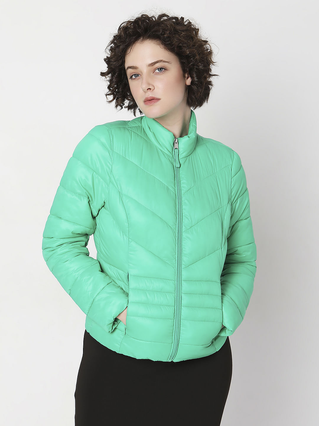 Green Turtle Neck Puffer Jacket