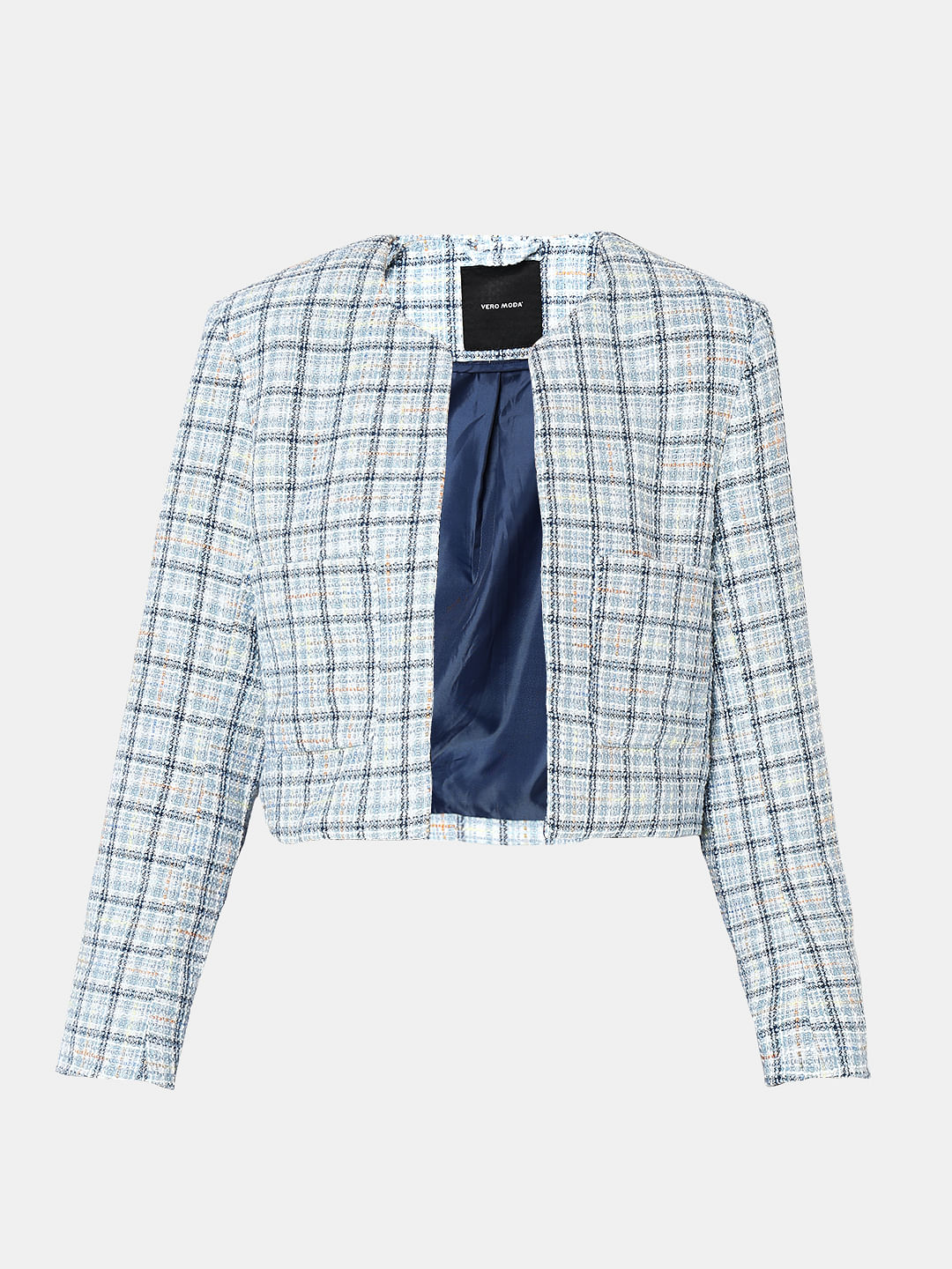 Blue Tweed Cropped Co-Ord Set Blazer