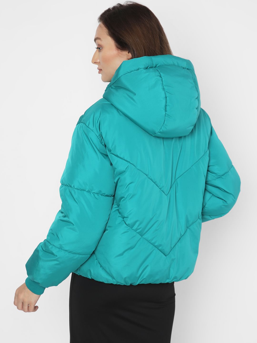 Teal Blue Hooded Puffer Jacket