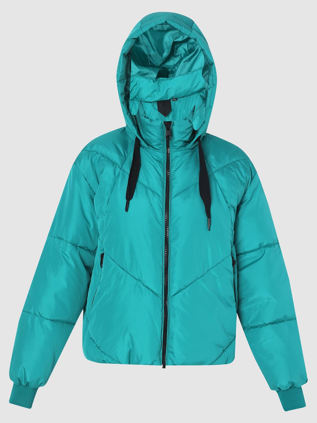 Teal Blue Hooded Puffer Jacket