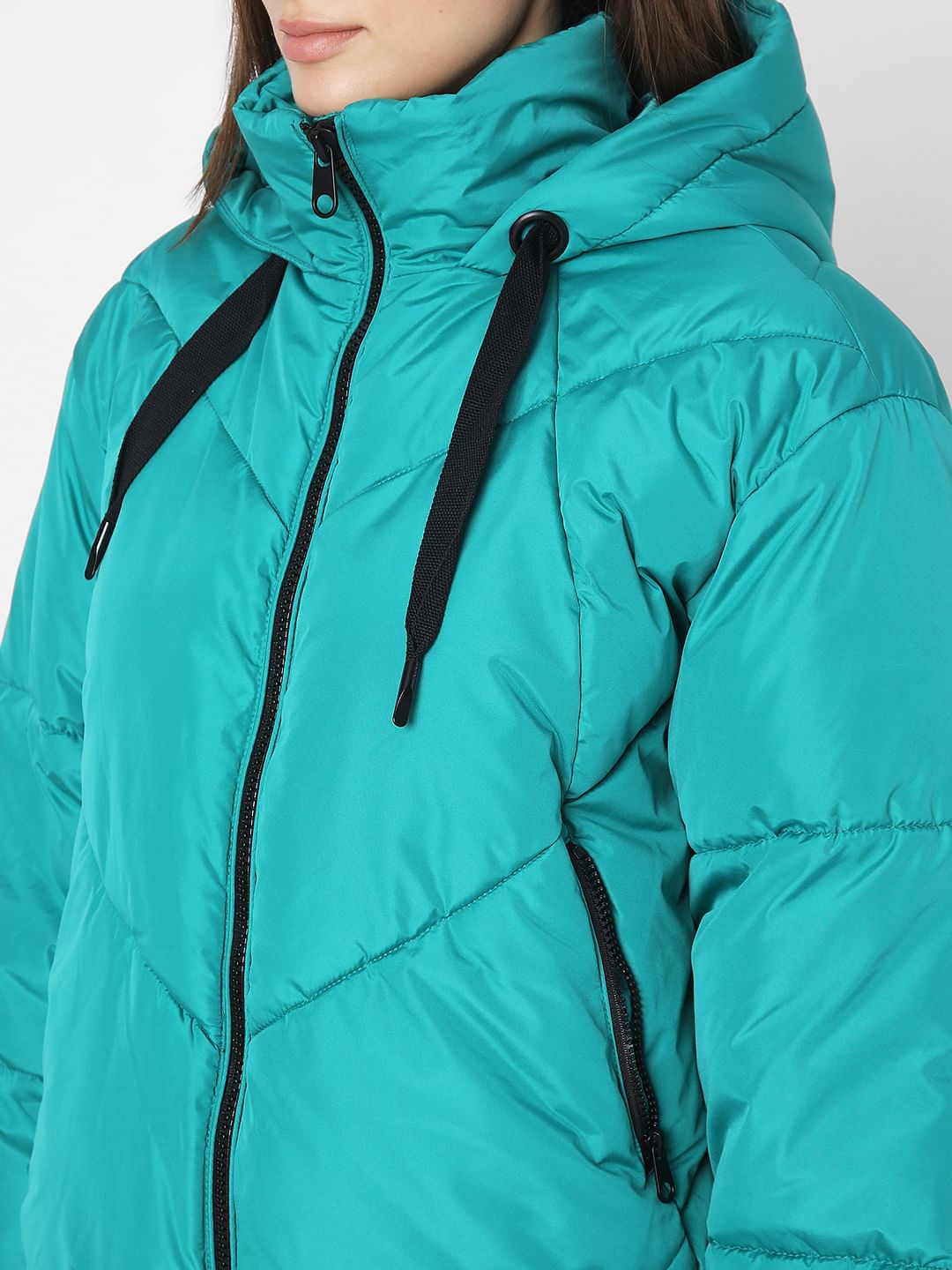 Teal Blue Hooded Puffer Jacket