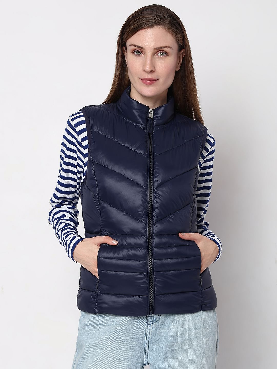 Navy Blue Sleeveless Puffer Jacket