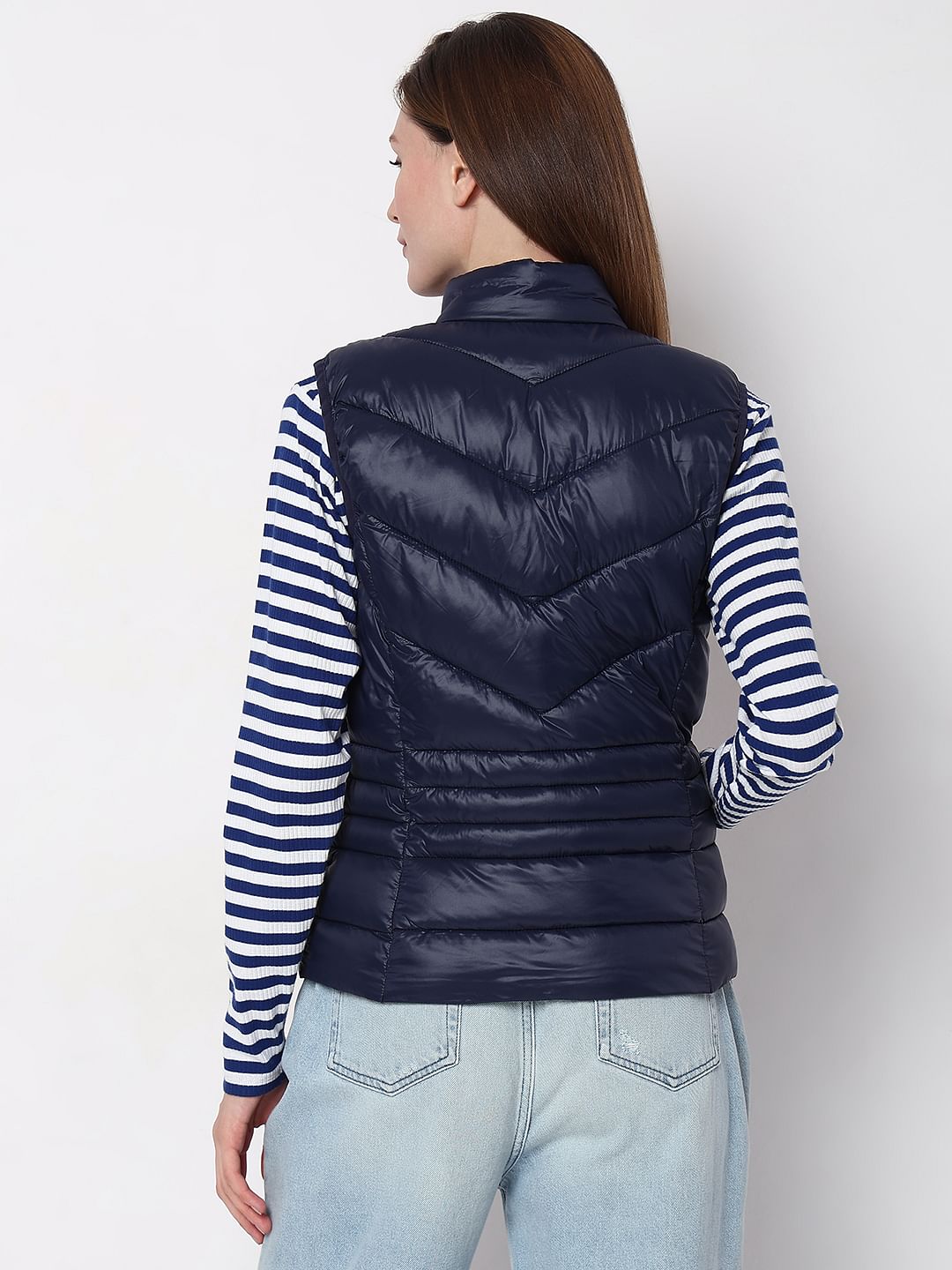 Navy Blue Sleeveless Puffer Jacket