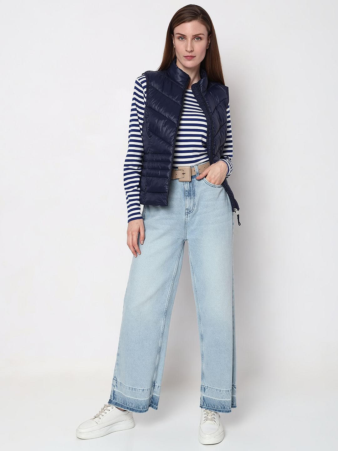 Navy Blue Sleeveless Puffer Jacket