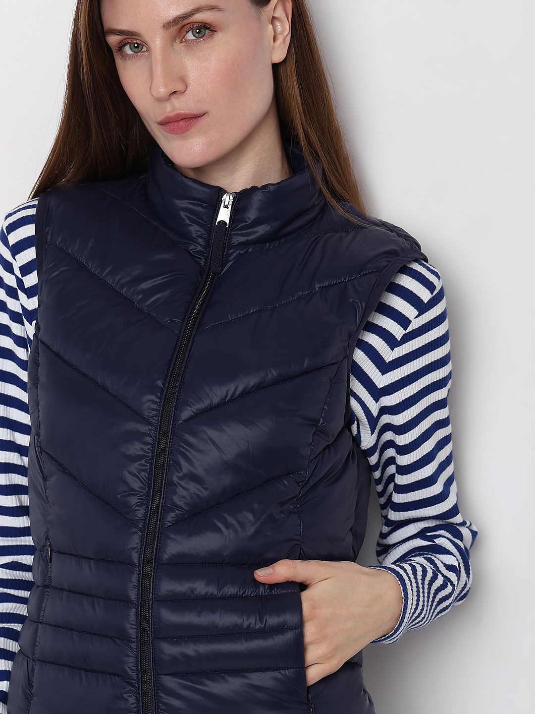 Navy Blue Sleeveless Puffer Jacket