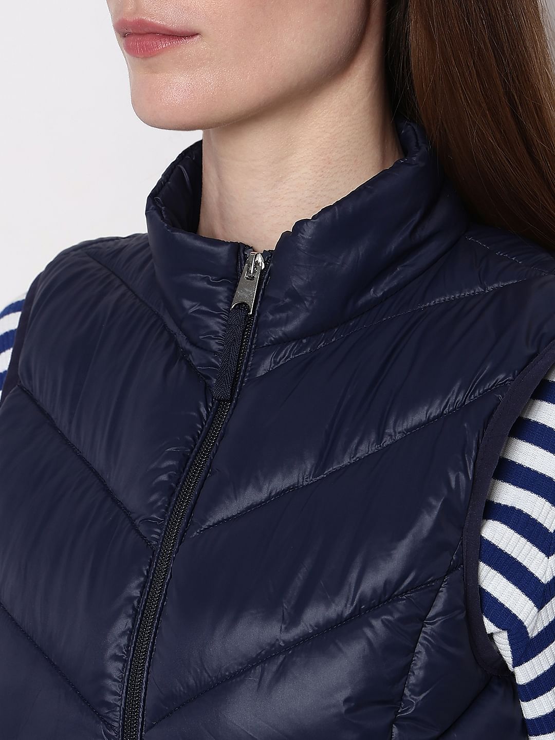 Navy Blue Sleeveless Puffer Jacket