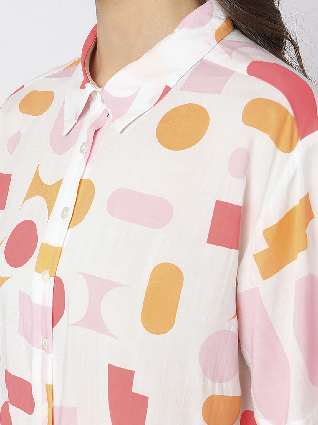 White Geometric Print Shirt