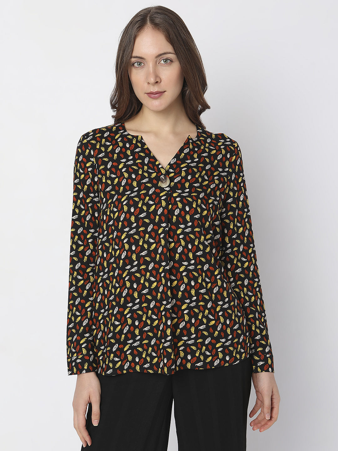 Black Abstract Printed Top