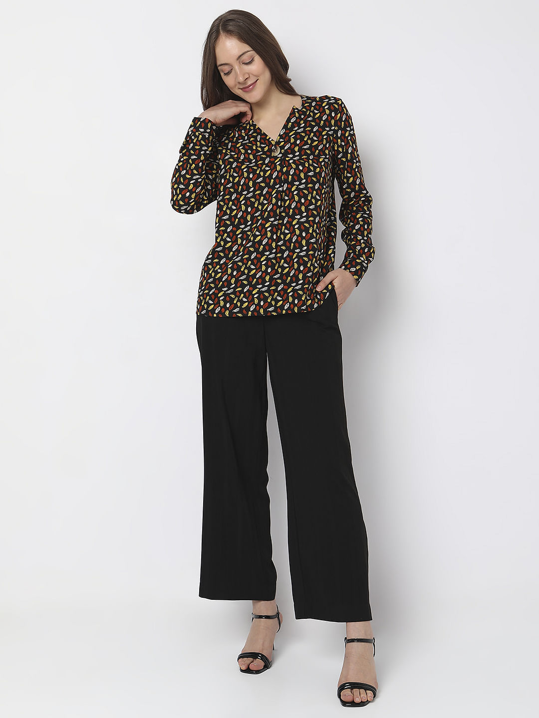 Black Abstract Printed Top