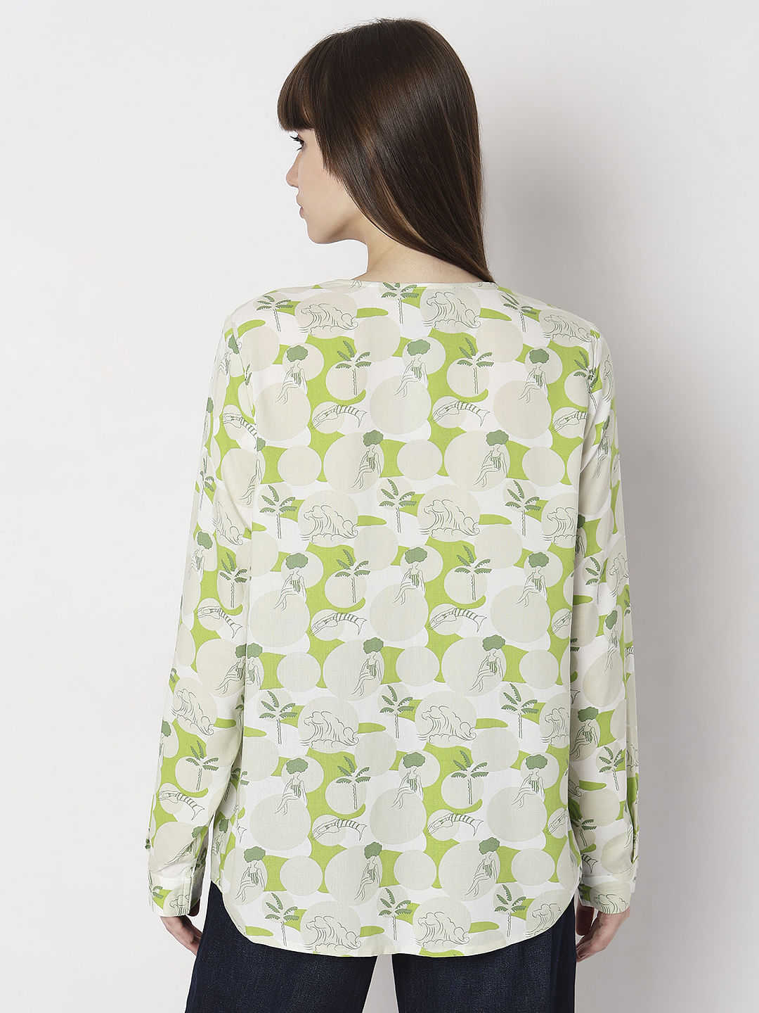 Green Floral Print Top