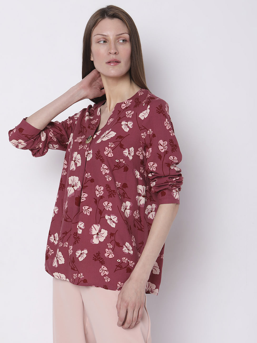 Dark Pink Floral Print Top
