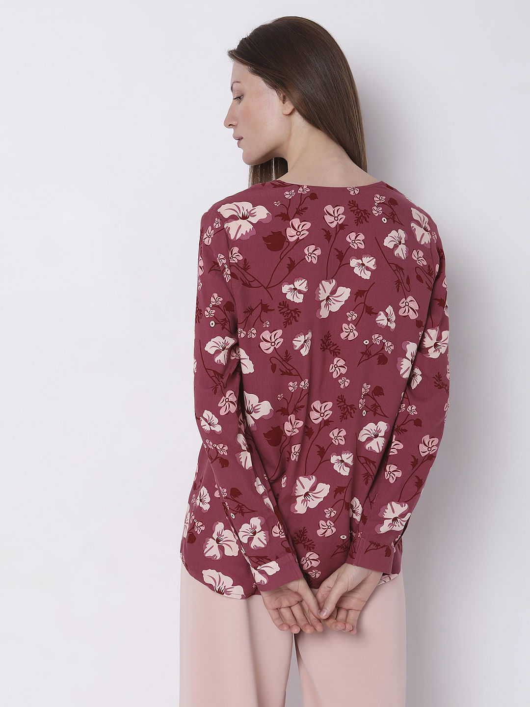 Dark Pink Floral Print Top