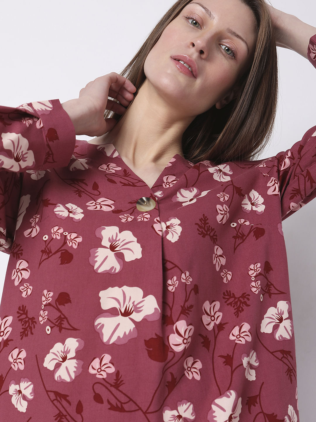 Dark Pink Floral Print Top