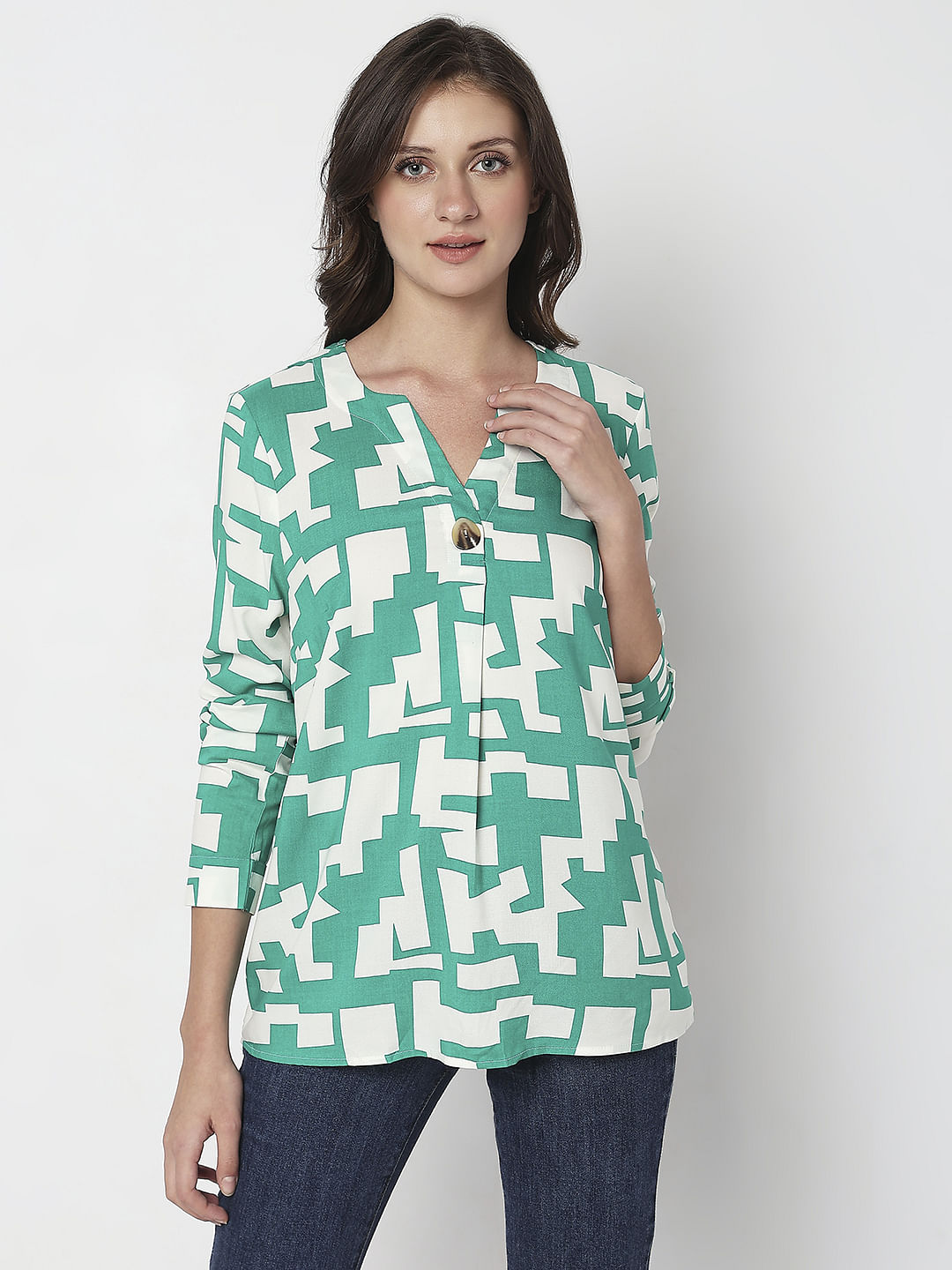 Green Printed Top