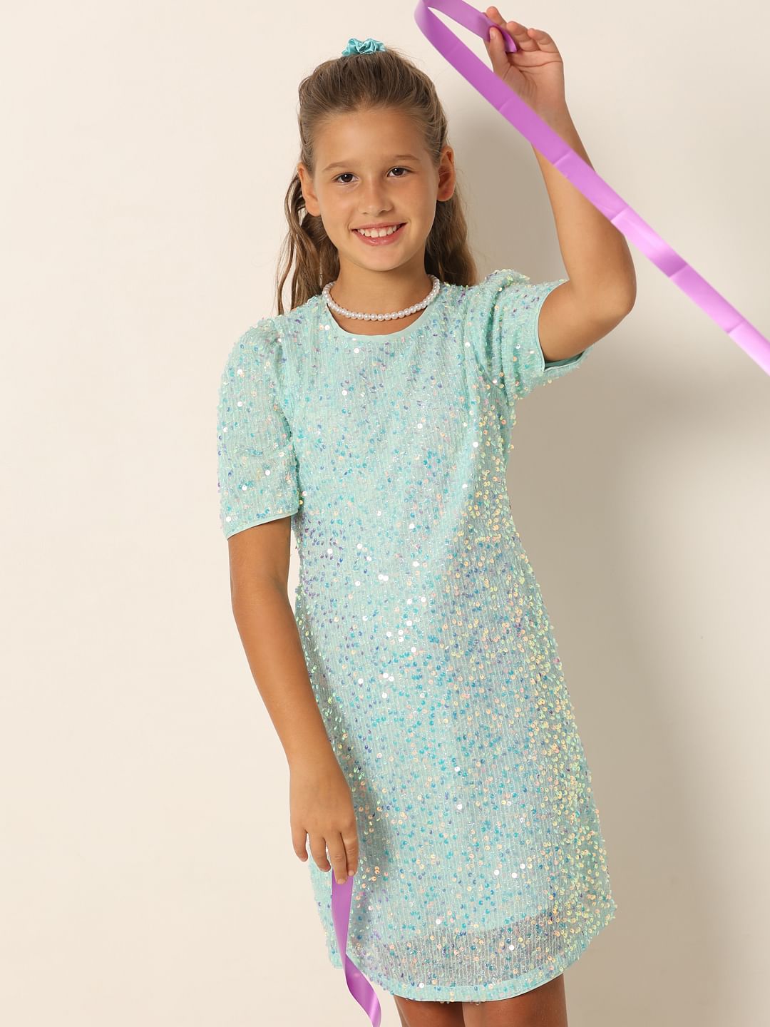 Light Green Sequin Detail Shift Dress