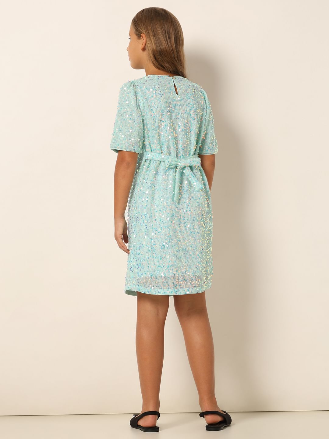Light Green Sequin Detail Shift Dress