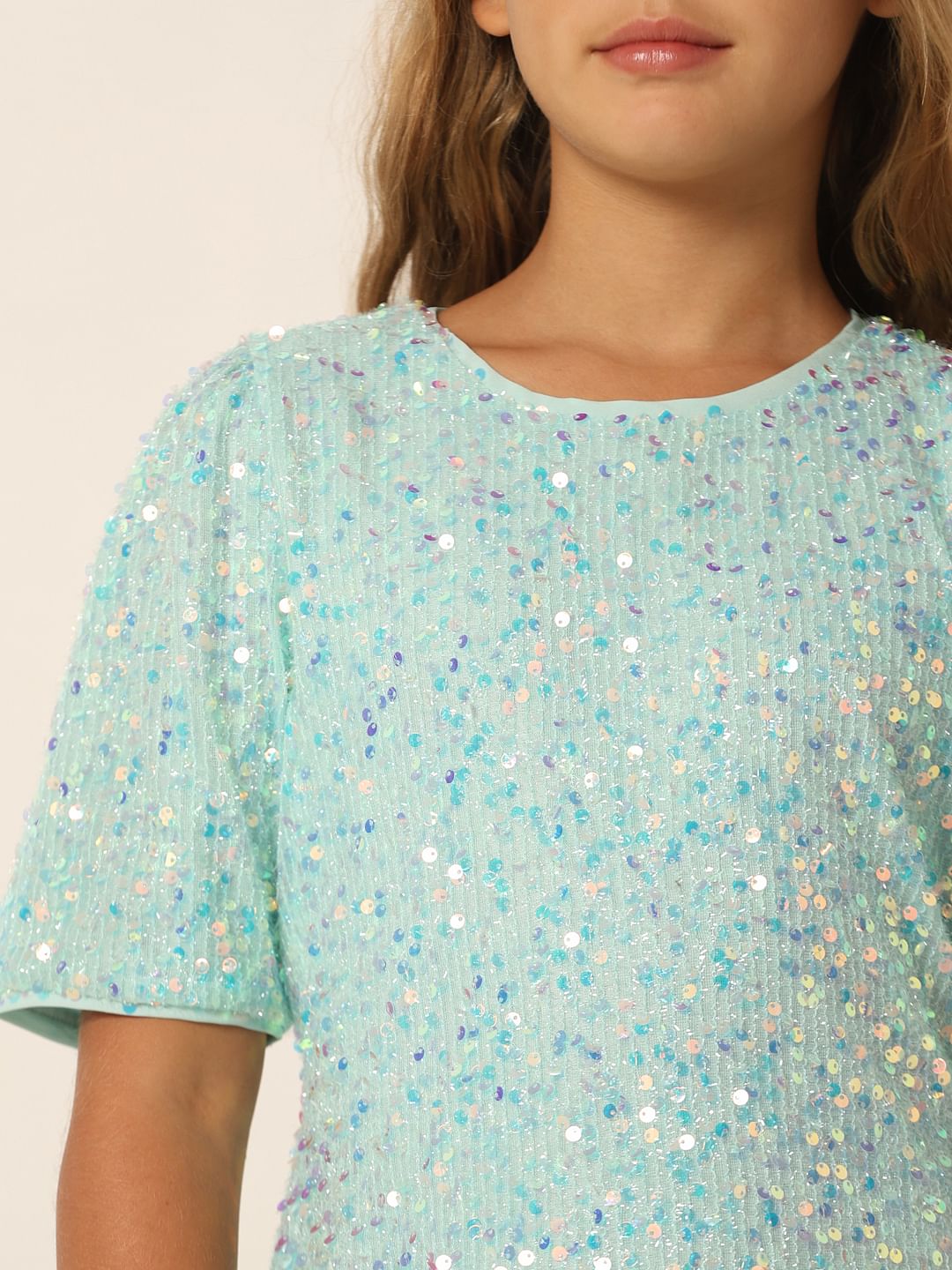 Light Green Sequin Detail Shift Dress