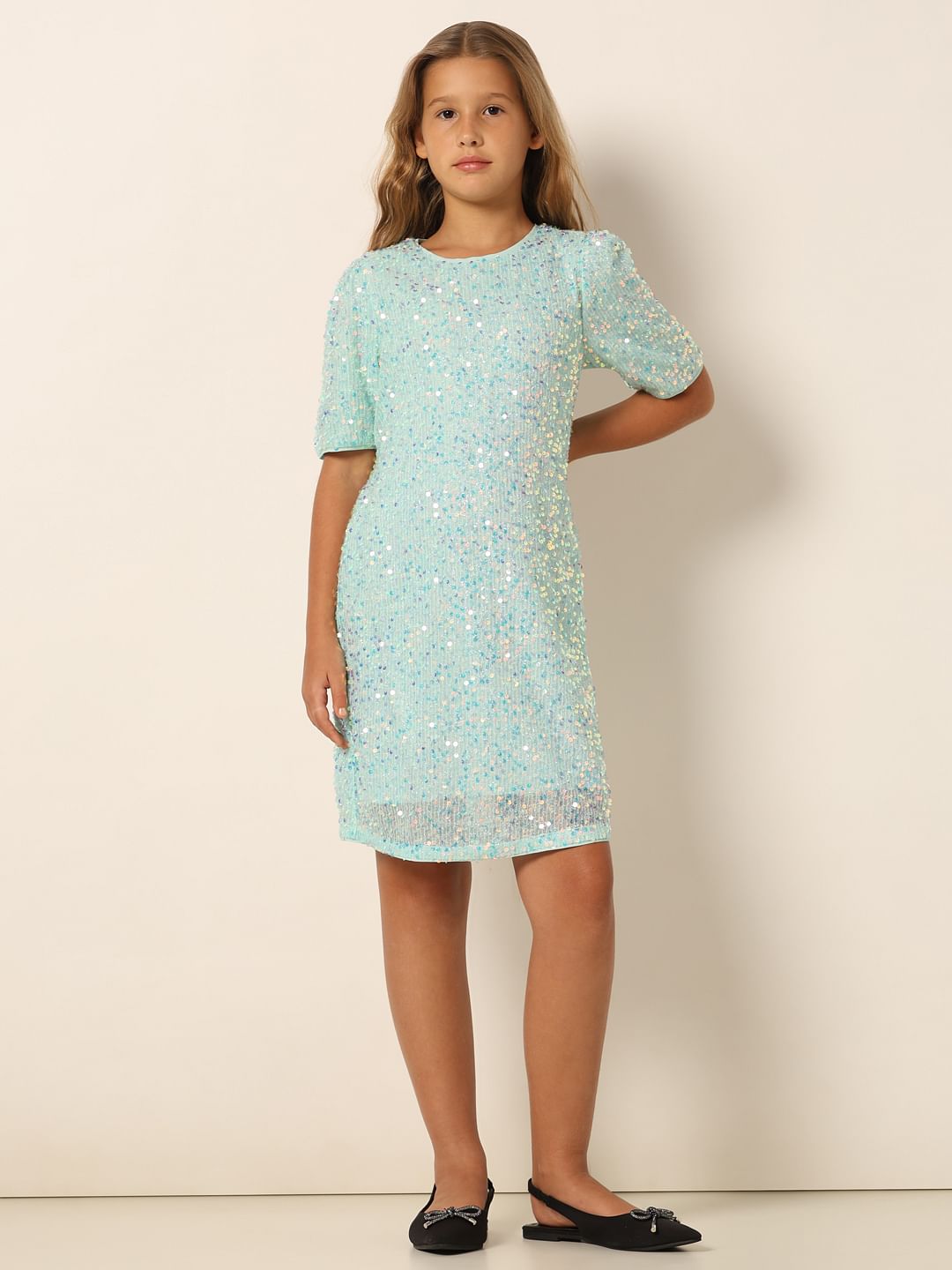 Light Green Sequin Detail Shift Dress