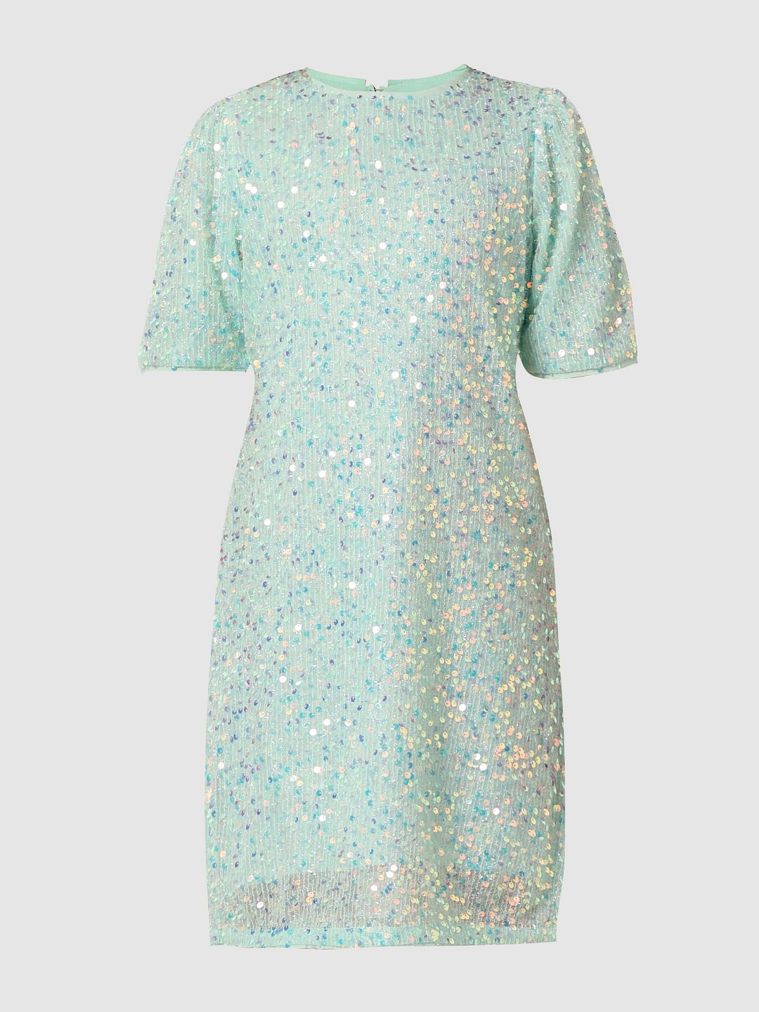 Light Green Sequin Detail Shift Dress