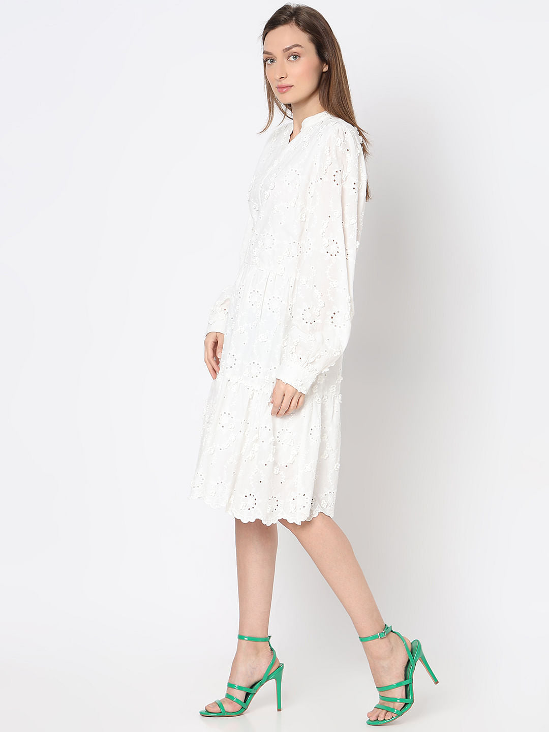 White Schiffli Tiered Dress