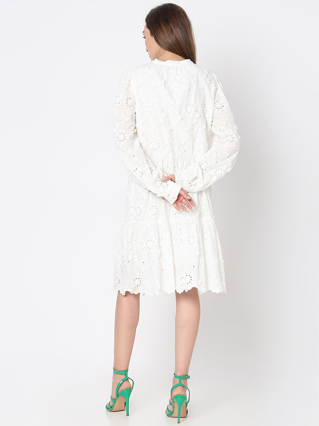 White Schiffli Tiered Dress