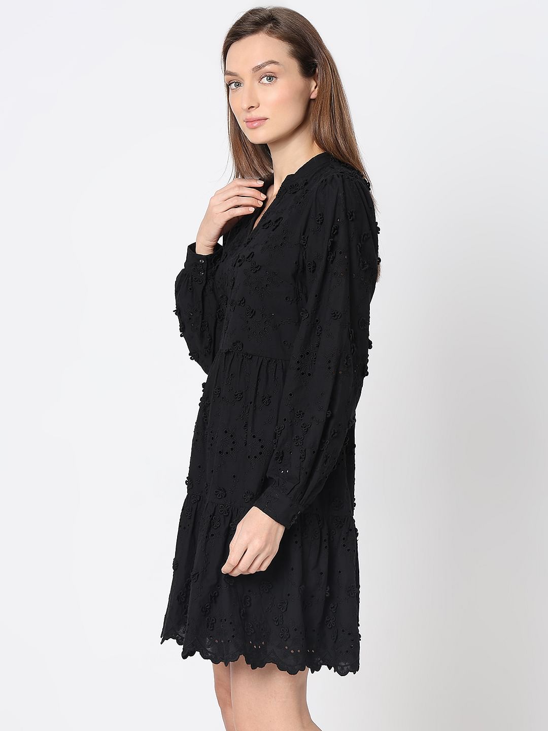 Black Schiffli Fit & Flare Dress