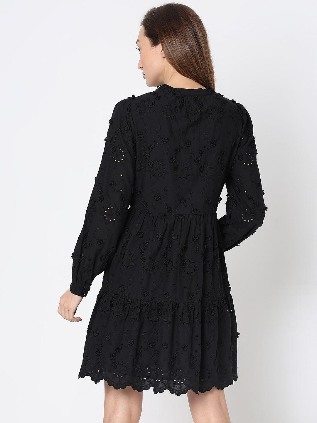 Black Schiffli Fit & Flare Dress