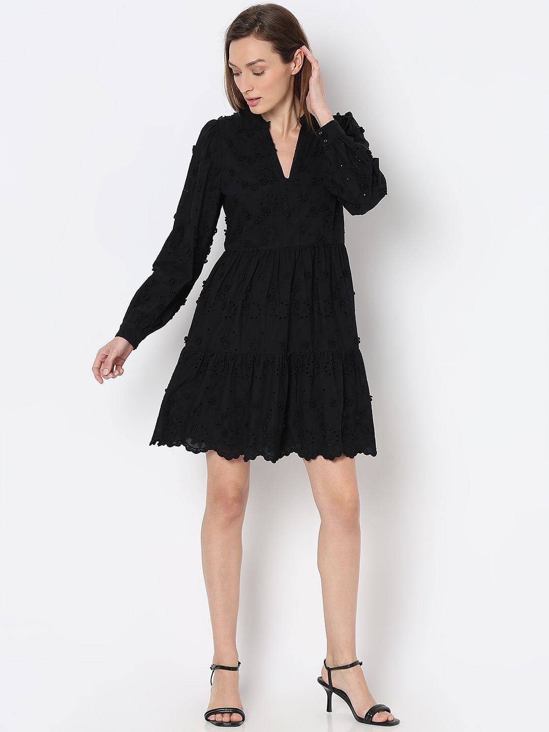 Black Schiffli Fit & Flare Dress