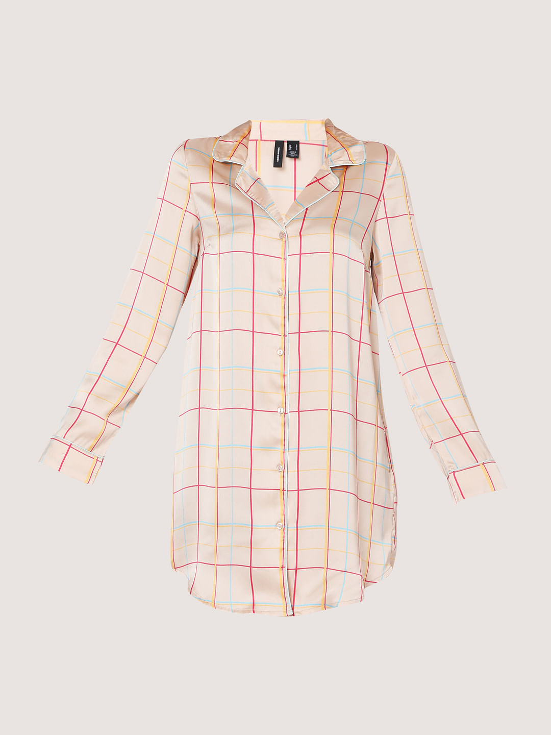 Beige Check Nightwear Dress