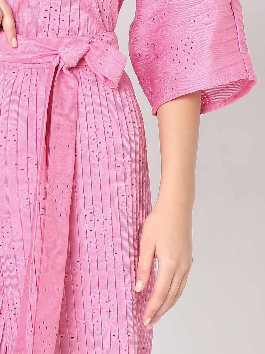 Pink Plisse Co-Ord Set Pants