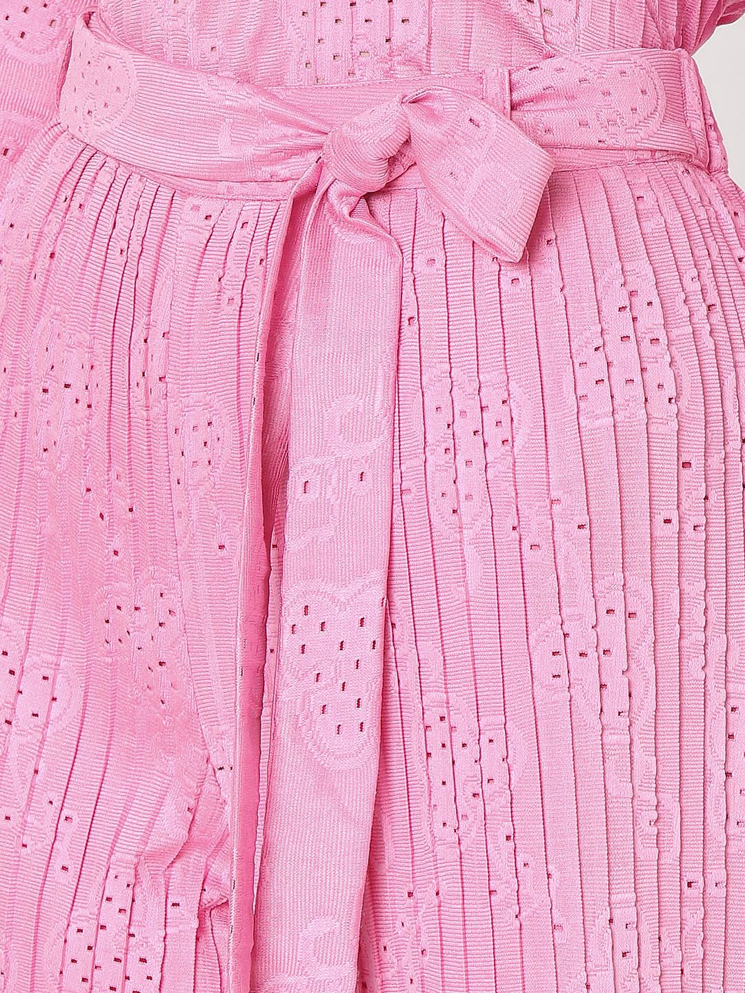 Pink Plisse Co-Ord Set Pants