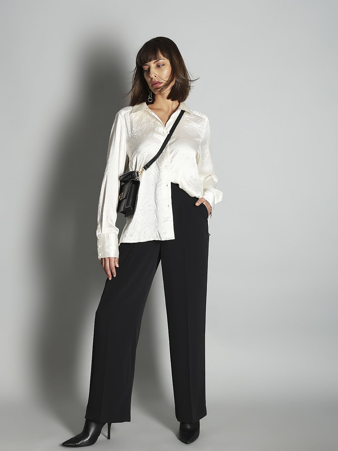 Black High Rise Straight Fit Pants