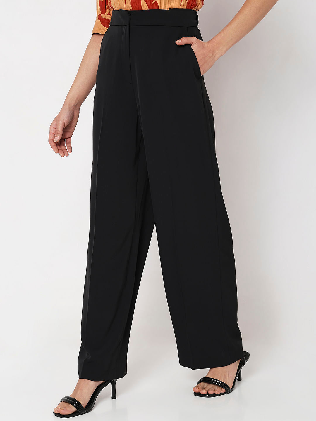 Black High Rise Straight Fit Pants