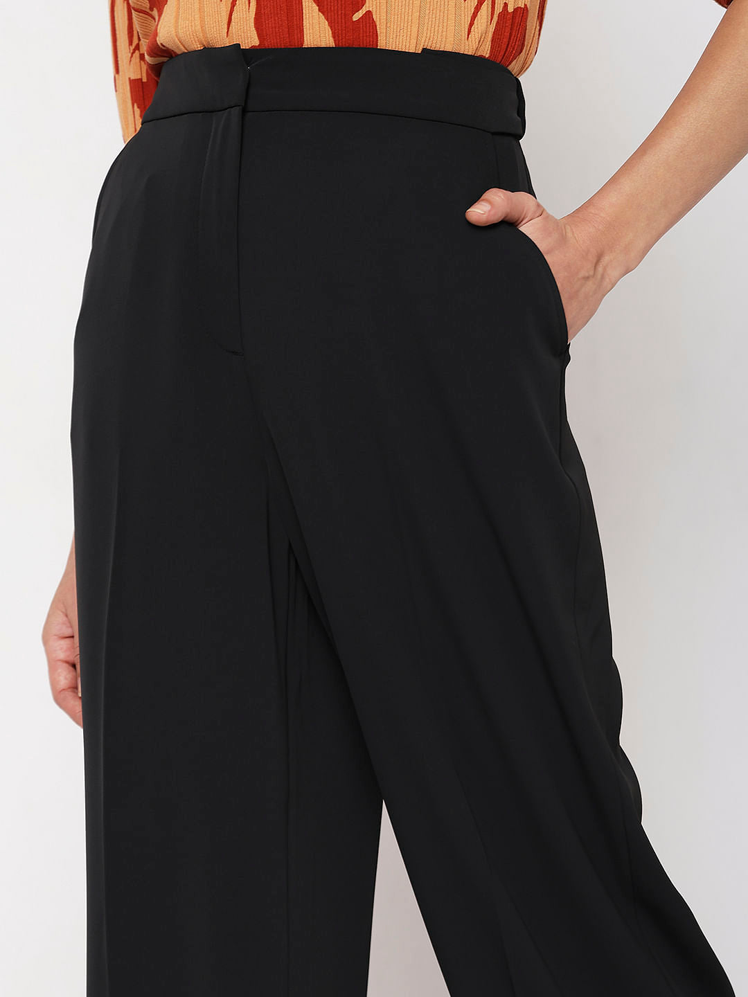 Black High Rise Straight Fit Pants