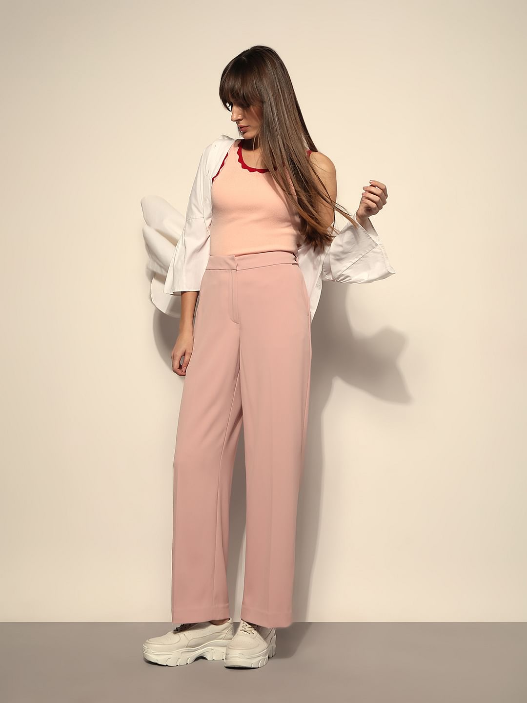 Pink High Rise Flared Pants