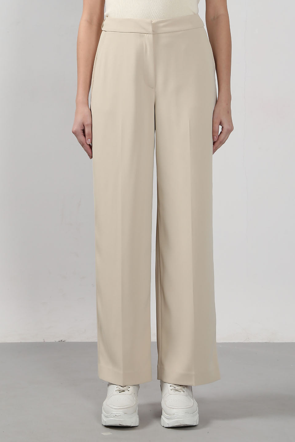 Beige High Rise Flared Pants