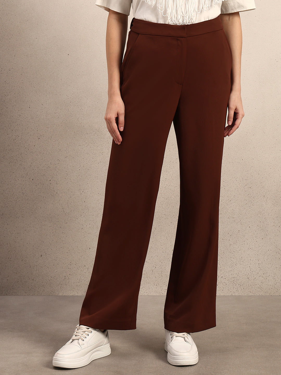 High Rise Wide Leg Pants - Brown